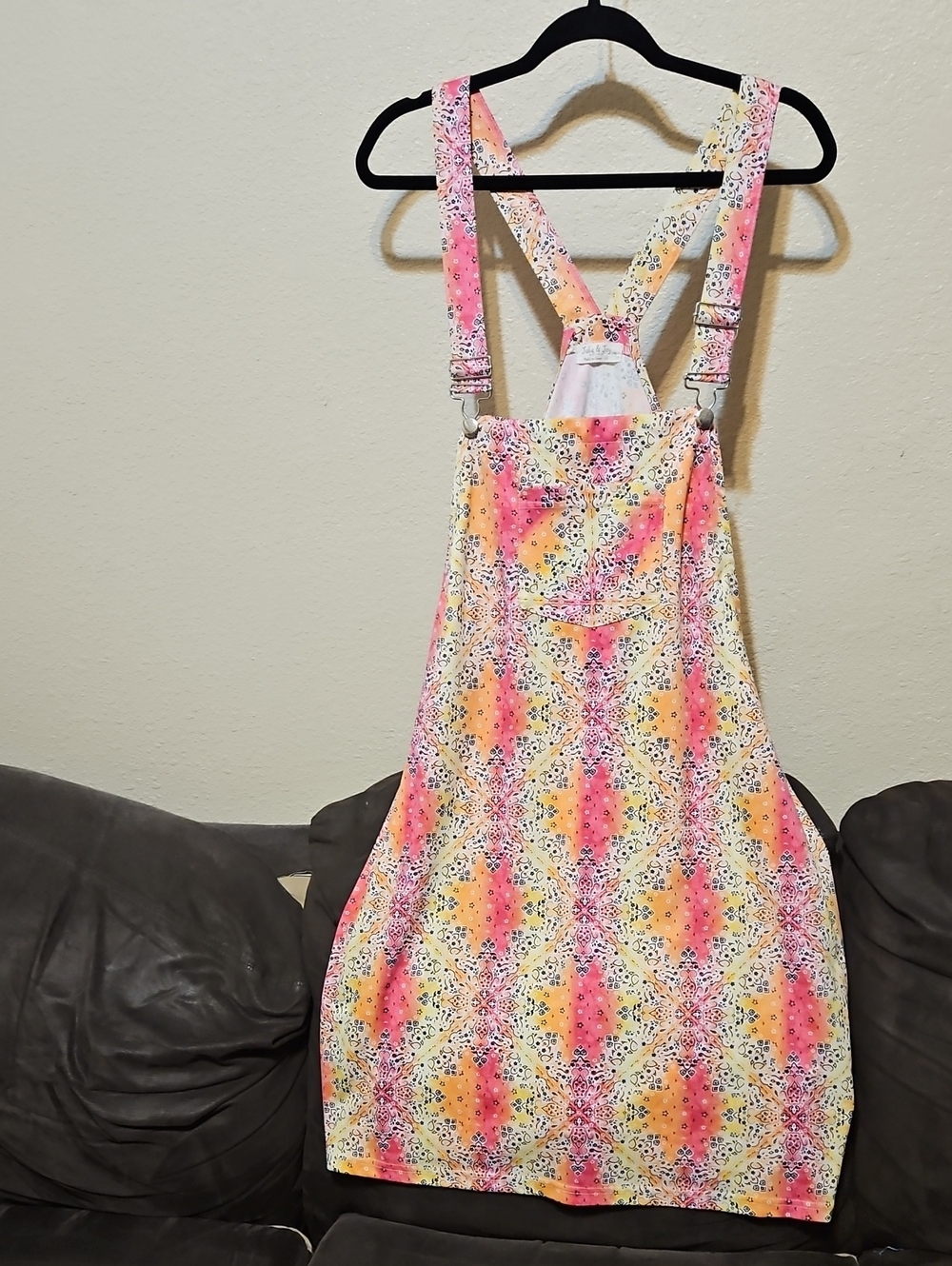 Tie-Dye Floral Midi Overall Dress in Pink & Yellow